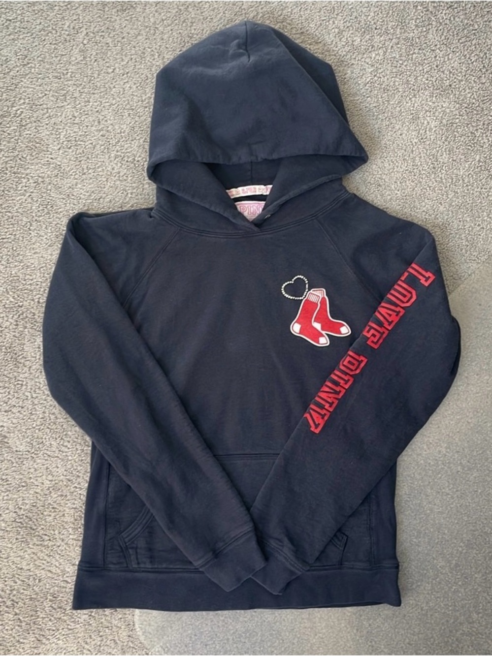 Victoria Secret PINK Navy Hoodie with Red Socks Graphic  size M